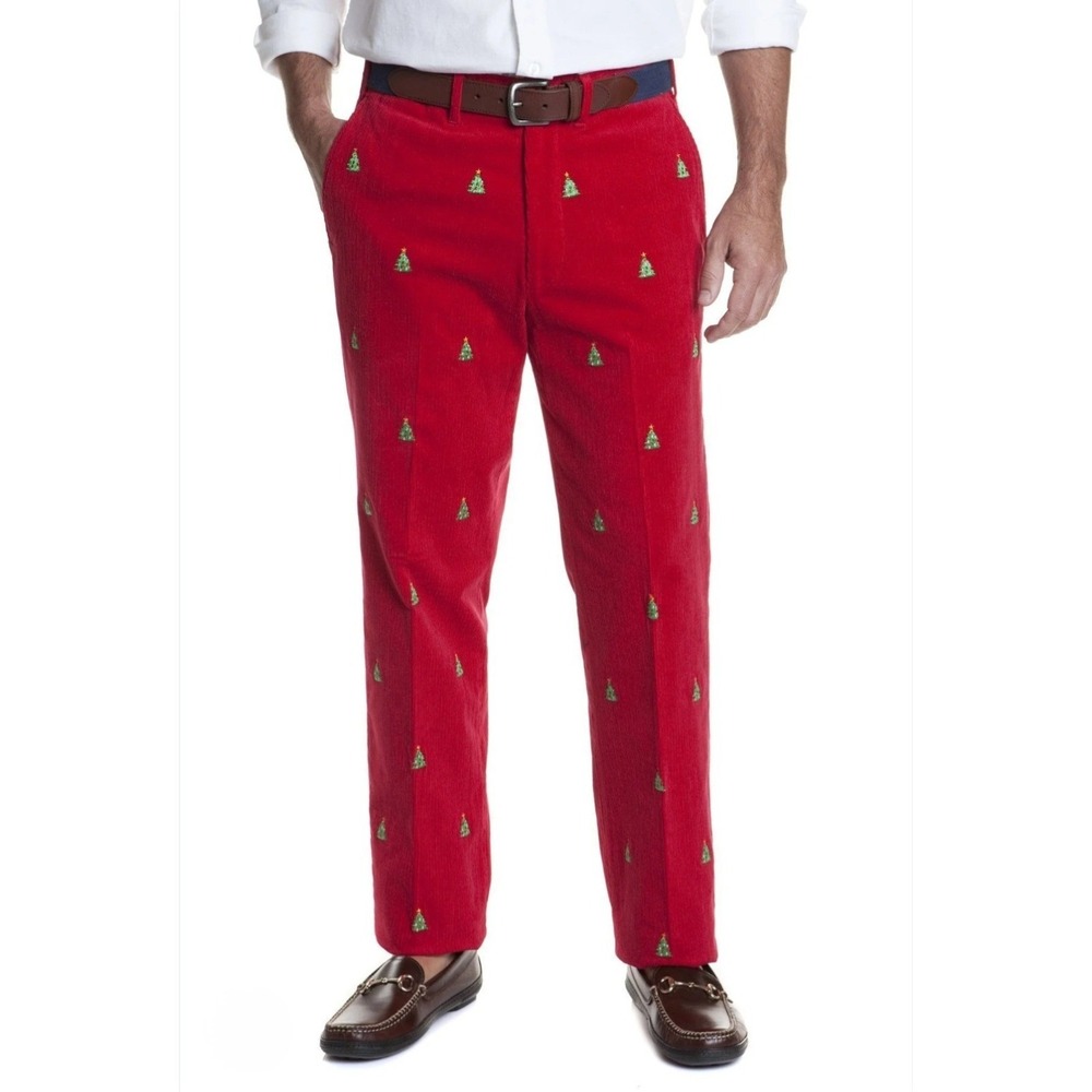 Castaway Corduroy Nantucket Island Pants Mens 44 Red Christmas Tree Embroidered